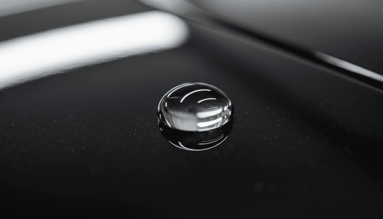 Perfect water beading on a freshly detailed car surface showing professional finish quality